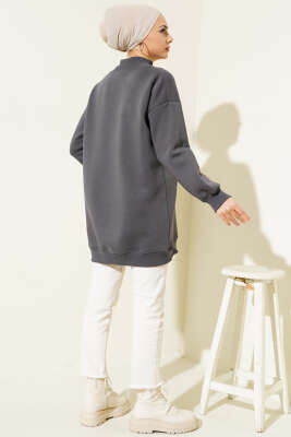 Ayıcıklı Üç İplik Sweatshirt Füme - Thumbnail