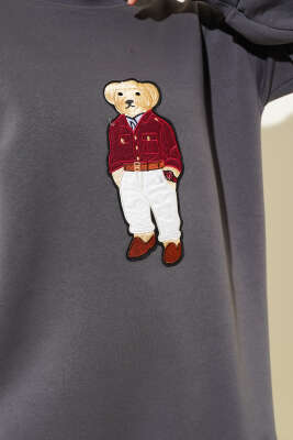 Ayıcıklı Üç İplik Sweatshirt Füme - Thumbnail