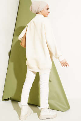 Ayıcıklı Üç İplik Sweatshirt Bej - Thumbnail