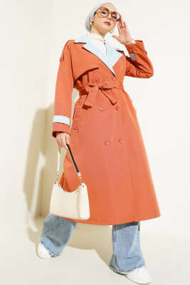 Pazarium - Kot Garnili Apoletli Trençkot Kiremit