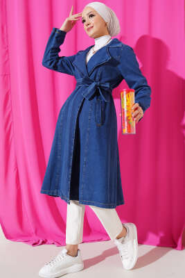 Kruvaze Yaka Cepli Kot Trençkot Kot - Thumbnail