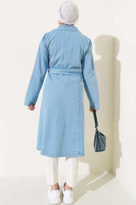 Kruvaze Yaka Cepli Kot Trençkot Buz Mavisi - Thumbnail