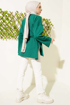 Duble Kol İp Bağcıklı Tunik Zümrüt - Thumbnail