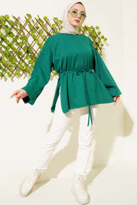 Duble Kol İp Bağcıklı Tunik Zümrüt - Thumbnail