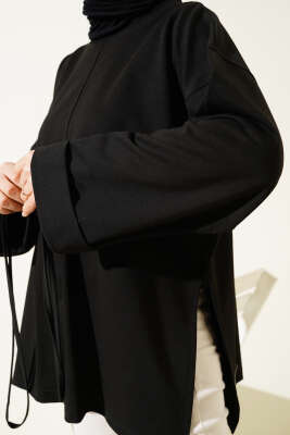 Duble Kol İp Bağcıklı Tunik Siyah - Thumbnail