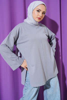 Pazarium - Duble Kol İp Bağcıklı Tunik Kayrak Grisi