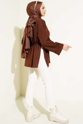 Duble Kol İp Bağcıklı Tunik Kahve - Thumbnail