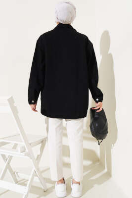 Taşlı Kot Ceket Siyah - Thumbnail