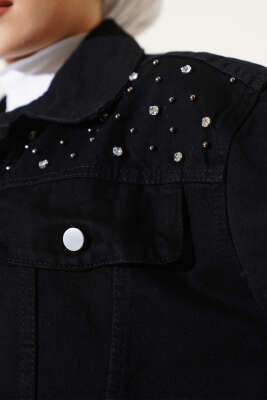 Taşlı Kot Ceket Siyah - Thumbnail