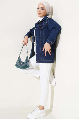 Taşlı Kot Ceket Lacivert - Thumbnail