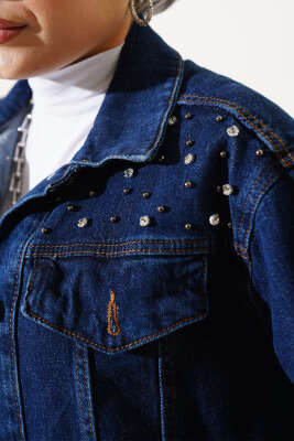 Taşlı Kot Ceket Lacivert - Thumbnail