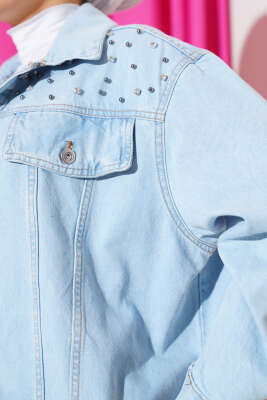 Taşlı Kot Ceket Buz Mavisi - Thumbnail