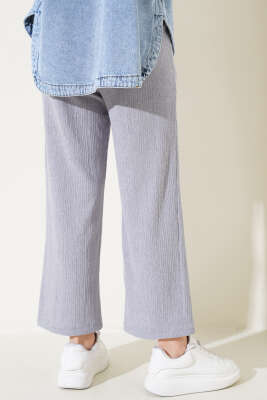 Bel Lastikli Geniş Paça Bürümcük Pantolon Gri - Thumbnail