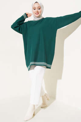 Polyelit Çizgi Detaylı Tunik Zümrüt - Thumbnail