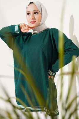 Polyelit Çizgi Detaylı Tunik Zümrüt - Thumbnail