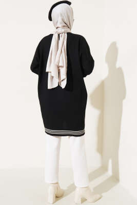 Polyelit Çizgi Detaylı Tunik Siyah - Thumbnail