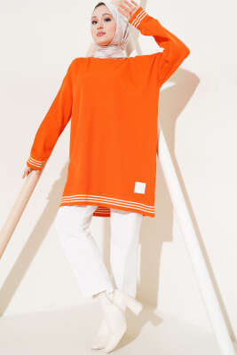 Polyelit Çizgi Detaylı Tunik Oranj - Thumbnail