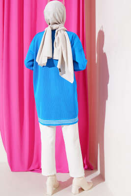 Polyelit Çizgi Detaylı Tunik Mavi - Thumbnail