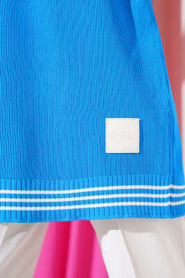 Polyelit Çizgi Detaylı Tunik Mavi - Thumbnail