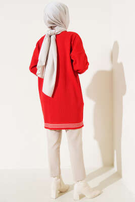 Polyelit Çizgi Detaylı Tunik Kırmızı - Thumbnail