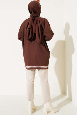 Polyelit Çizgi Detaylı Tunik Kahve - Thumbnail