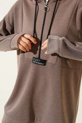 Armalı Fermuarlı Kapüşonlu İkili Takım Vizon - Thumbnail