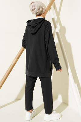 Armalı Fermuarlı Kapüşonlu İkili Takım Siyah - Thumbnail