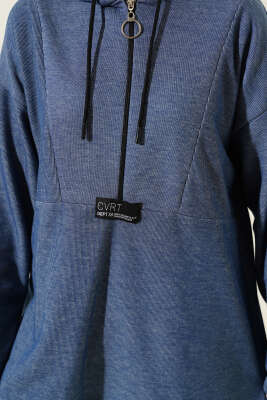 Armalı Fermuarlı Kapüşonlu İkili Takım İndigo - Thumbnail