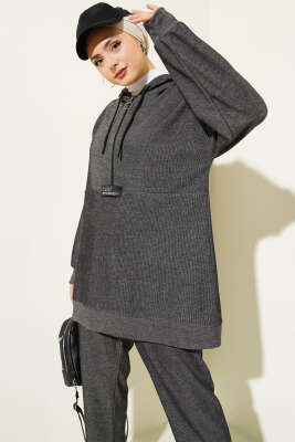 Armalı Fermuarlı Kapüşonlu İkili Takım Füme - Thumbnail