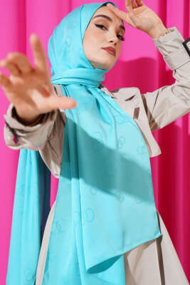 Pazarium - Halka Desen Jakar Şal Turkuaz