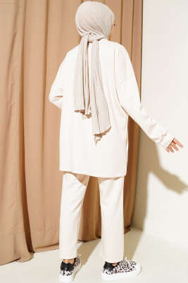 Leopar Garnili Pullu İkili Takım Bej - Thumbnail