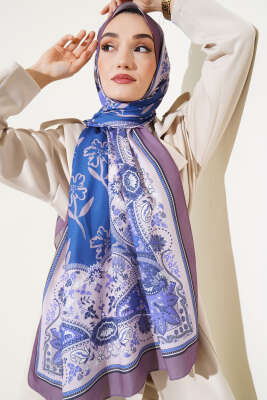 Pazarium - Etnik Desen Medine İpeği Şal Pudra Lila