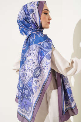 Etnik Desen Medine İpeği Şal Pudra Lila - Thumbnail