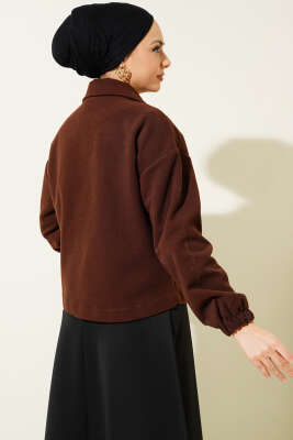 Dört Düğmeli Kısa Kaşe Kaban Kahve - Thumbnail