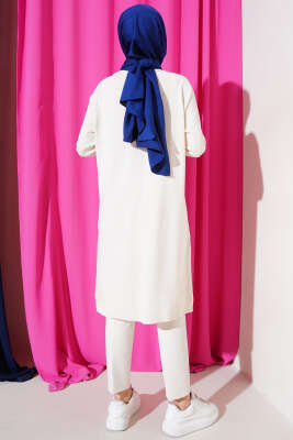 Etek Ucu Dantel Detaylı Triko Tunik Vanilya - Thumbnail