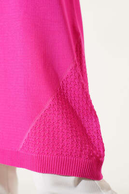 Etek Ucu Dantel Detaylı Triko Tunik Fuşya - Thumbnail