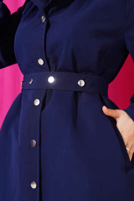 Kapşonlu Çıt Çıt Kısa Trenç Lacivert - Thumbnail