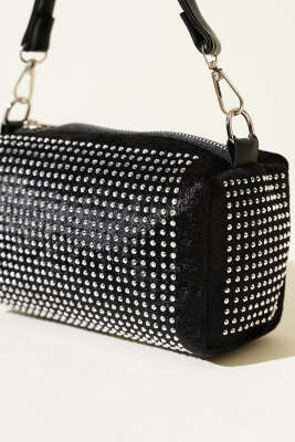 Taşlı Mini El Çantası Siyah - Thumbnail