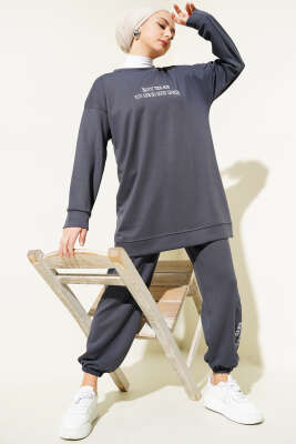 Pazarium - Loyşa Paça Baskılı İkili Takım Antrasit