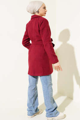 Cep Kapaklı Kaşe Kaban Bordo - Thumbnail