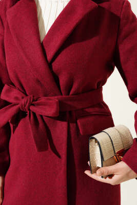 Cep Kapaklı Kaşe Kaban Bordo - Thumbnail