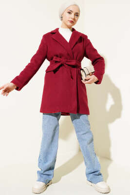 Cep Kapaklı Kaşe Kaban Bordo - Thumbnail