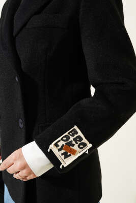 Kol Armalı Kaşe Kaban Siyah - Thumbnail