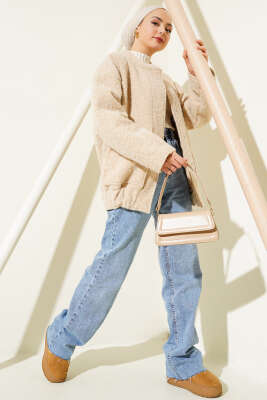 Sakallı Cepli Ceket Bej - Thumbnail