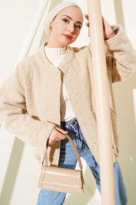 Sakallı Cepli Ceket Bej - Thumbnail