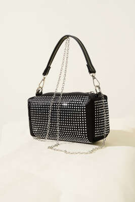 Taşlı Mini El Çantası Siyah - Thumbnail