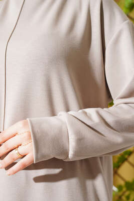 Önü Çımalı Tunik İkili Takım Bej - Thumbnail