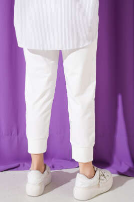 Bel Lastikli Dar Paça Basic Pantolon Ekru - Thumbnail