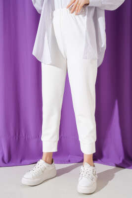 Bel Lastikli Dar Paça Basic Pantolon Ekru - Thumbnail