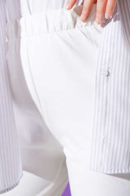 Bel Lastikli Dar Paça Basic Pantolon Ekru - Thumbnail